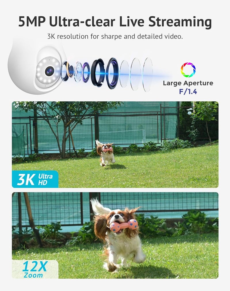 LaView كاميرا أمان لمبة 5MP QHD 2.4GHz، 360° كاميرات أمان 3K لاسلكية داخلية وخارجية ملونة بالكامل نهاراً وليلاً، كشف حركة بالذكاء الاصطناعي، إنذار مسموع، تركيب سهل، متوافقة مع أليكسا - Image 2